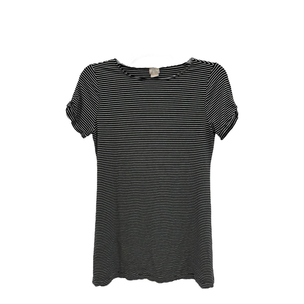 Chicos‎ Dress Womens Size 1 Black White Striped Short Sleeve Stretch Sporty